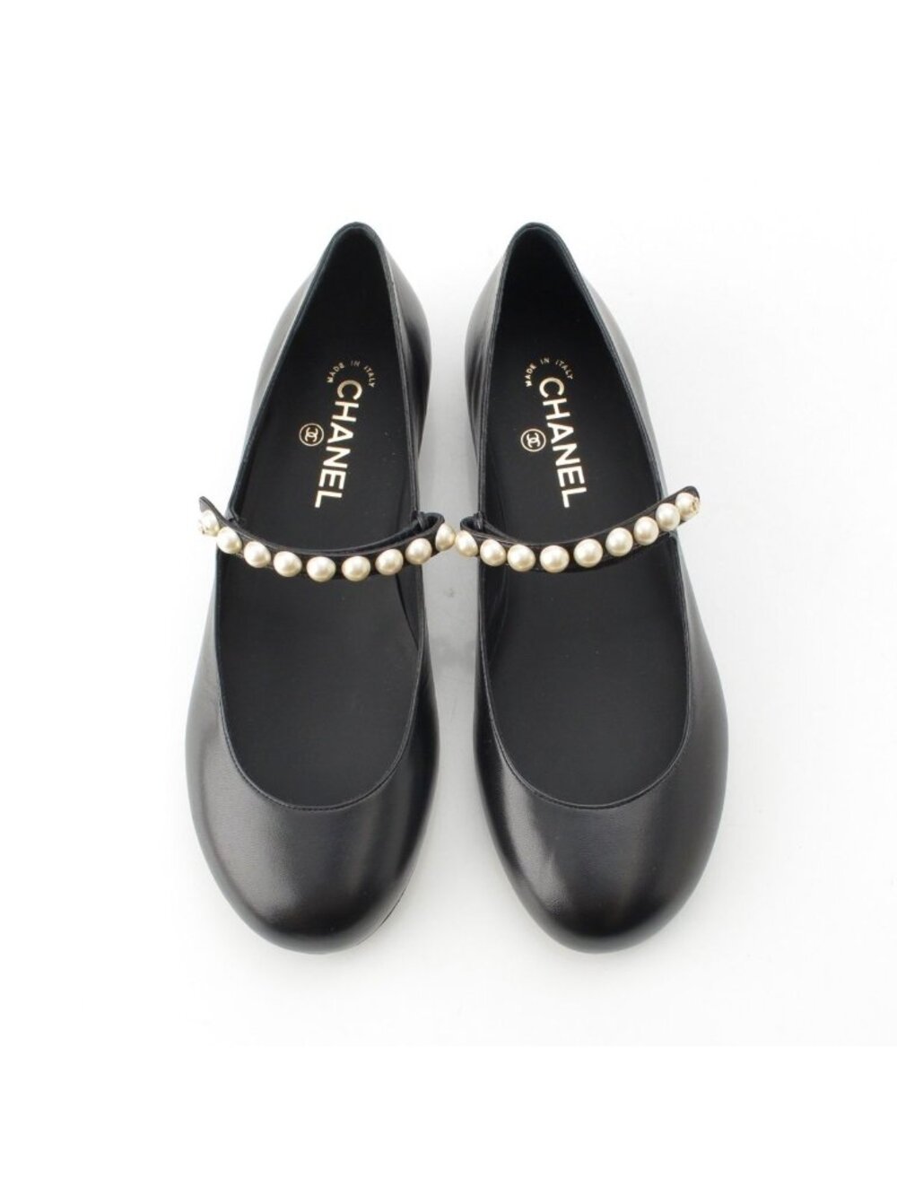 Chanel 40C Mary Jane Goatskin CC Logo Pumps Pearl Shoes Black 40C - Picture 2 of 10